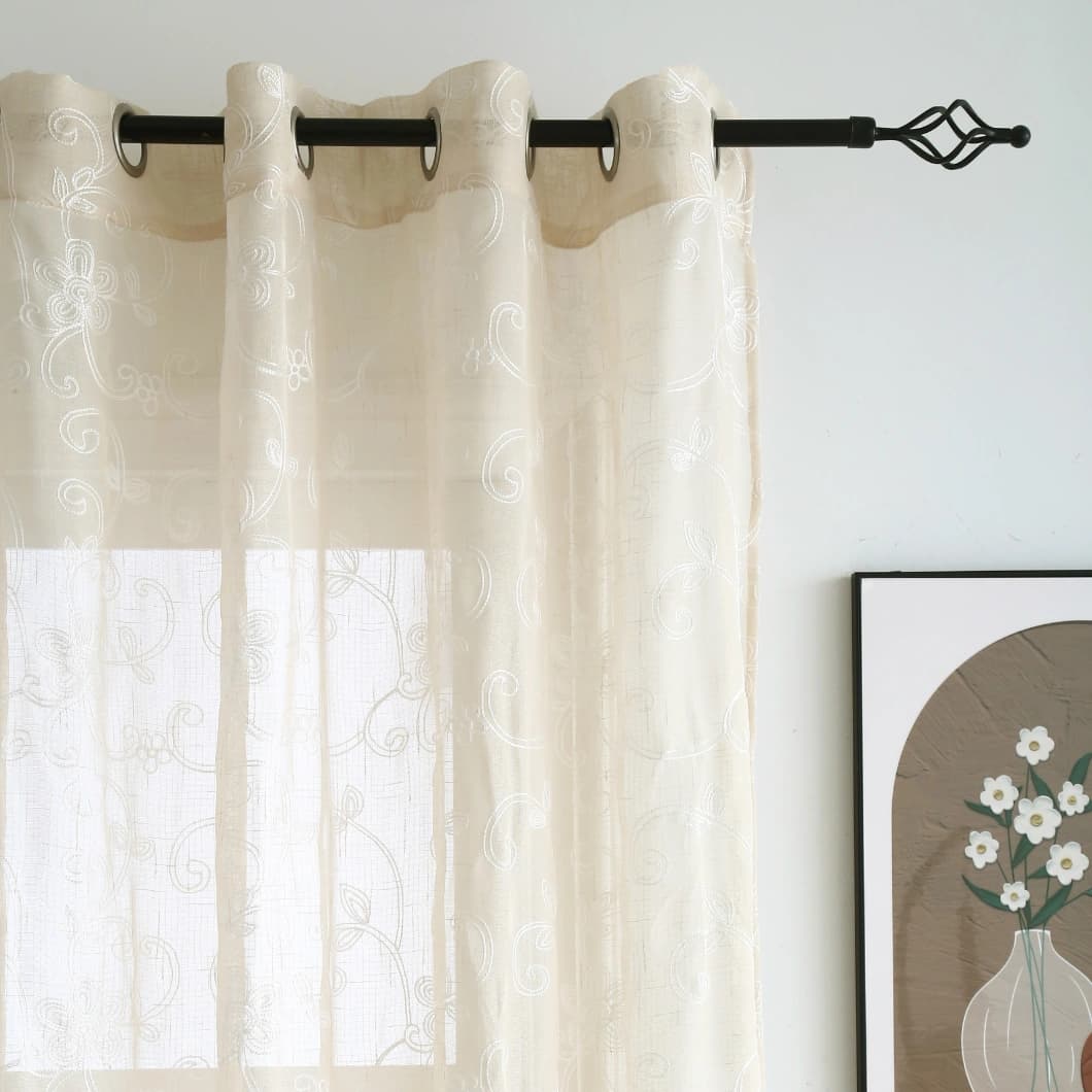 Elegant Embroidery Faux Linen Grommet Curtains 52x90 Taupe (4 Panels)