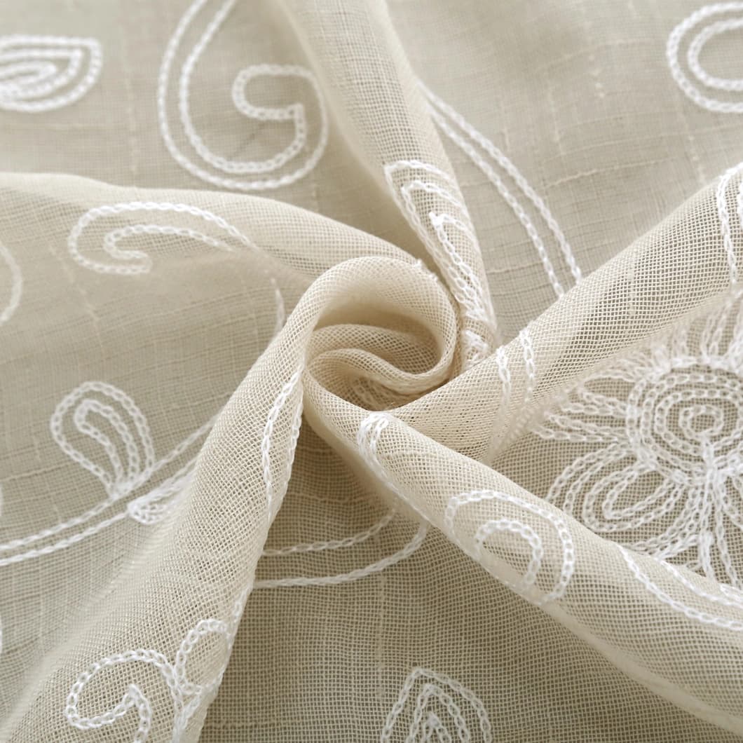 Elegant Embroidery Faux Linen Grommet Curtains 52x90 Taupe (4 Panels)