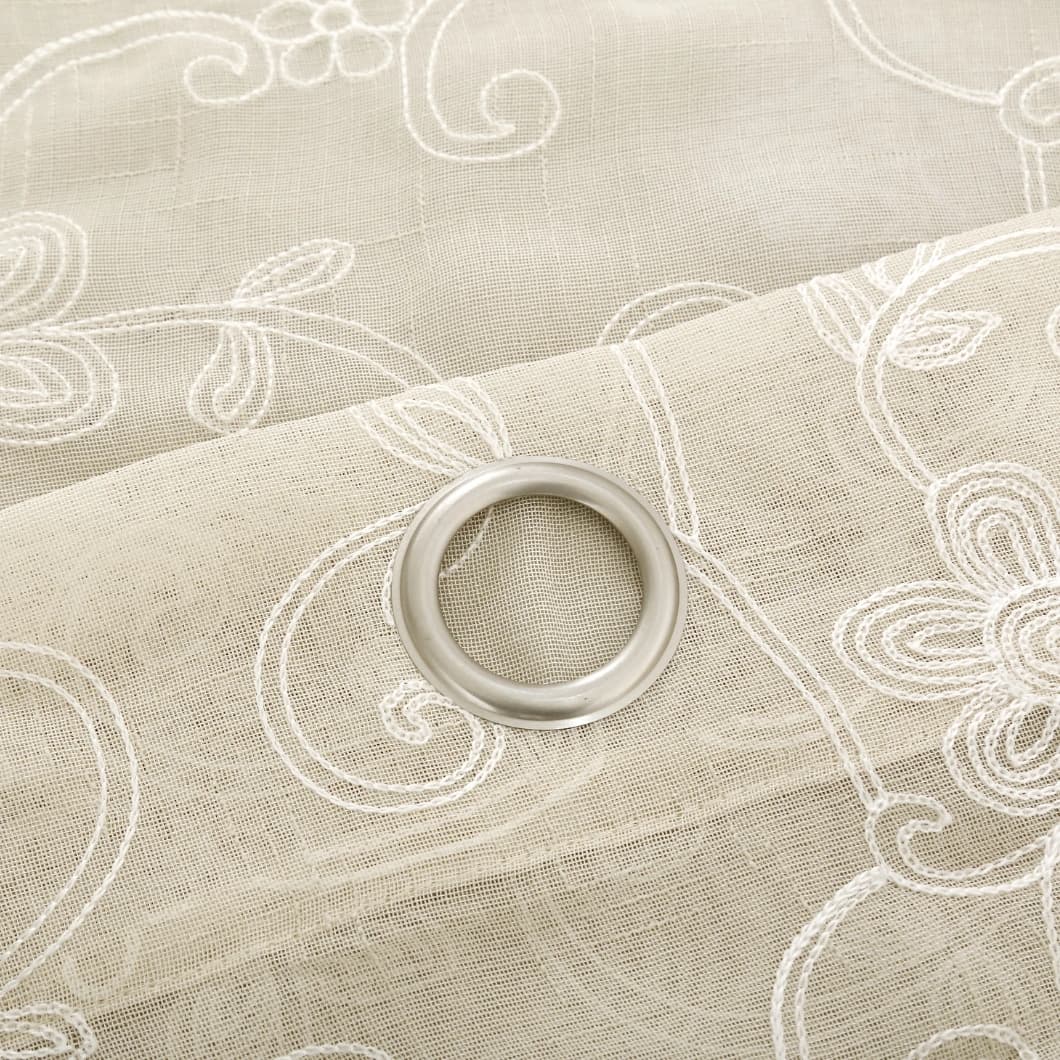 Elegant Embroidery Faux Linen Grommet Curtains 52x90 Taupe (4 Panels)