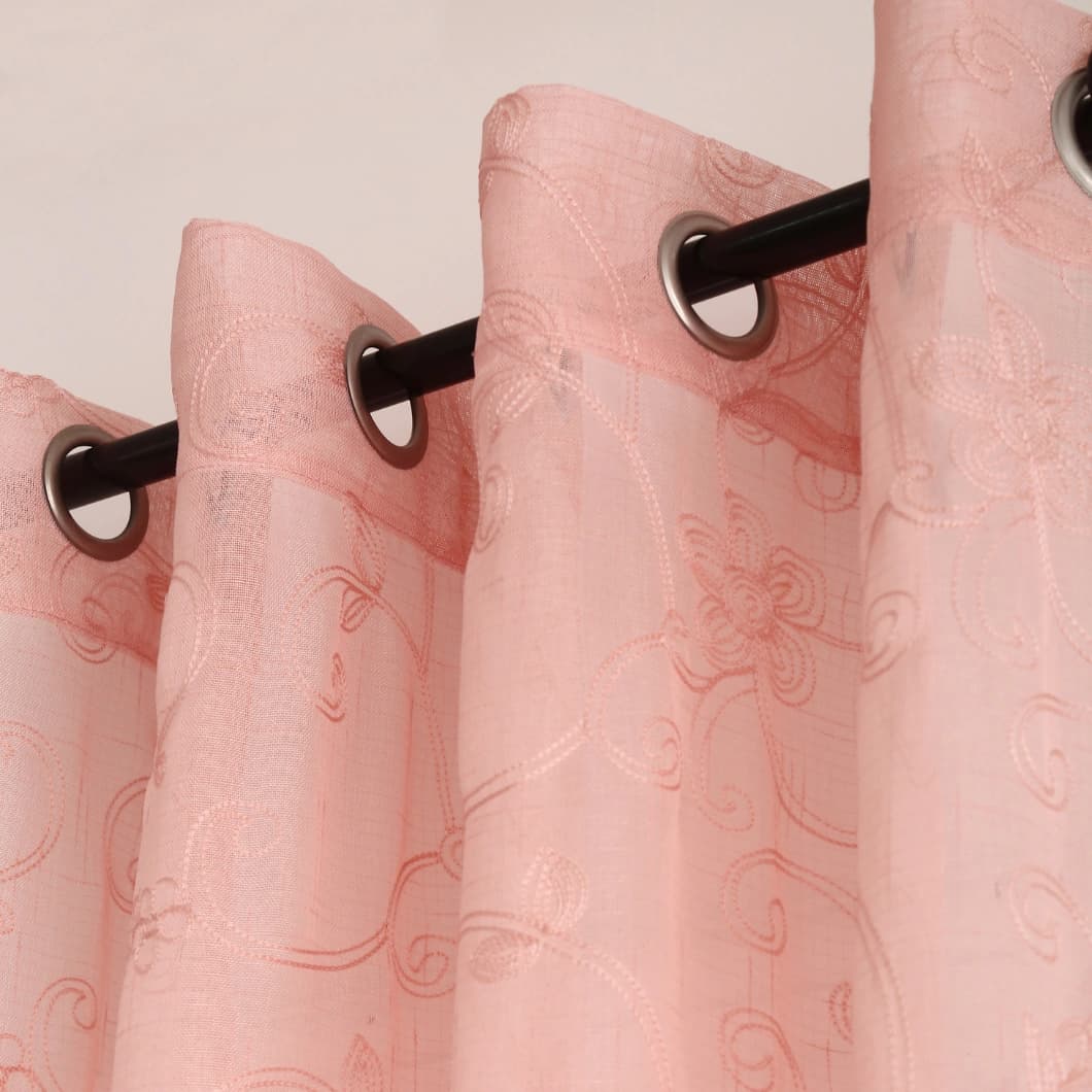 Elegant Embroidery Faux Linen Grommet Curtains 52x90 Blush (4 Panels)