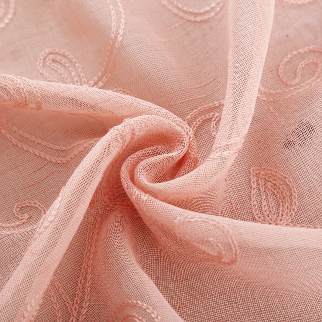 Elegant Embroidery Faux Linen Grommet Curtains 52x90 Blush (4 Panels)