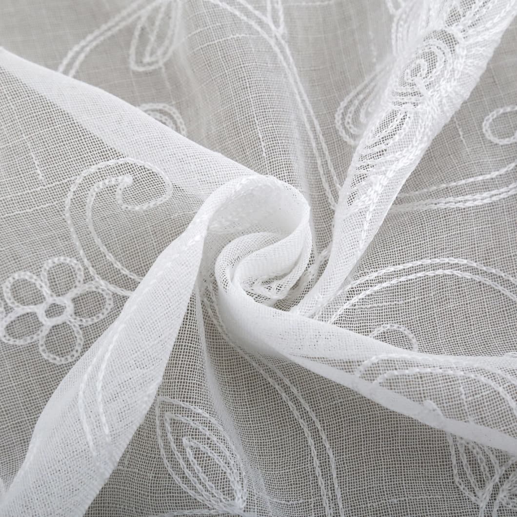 Elegant Embroidery Faux Linen Grommet Curtains 52x90 White (4 Panels)