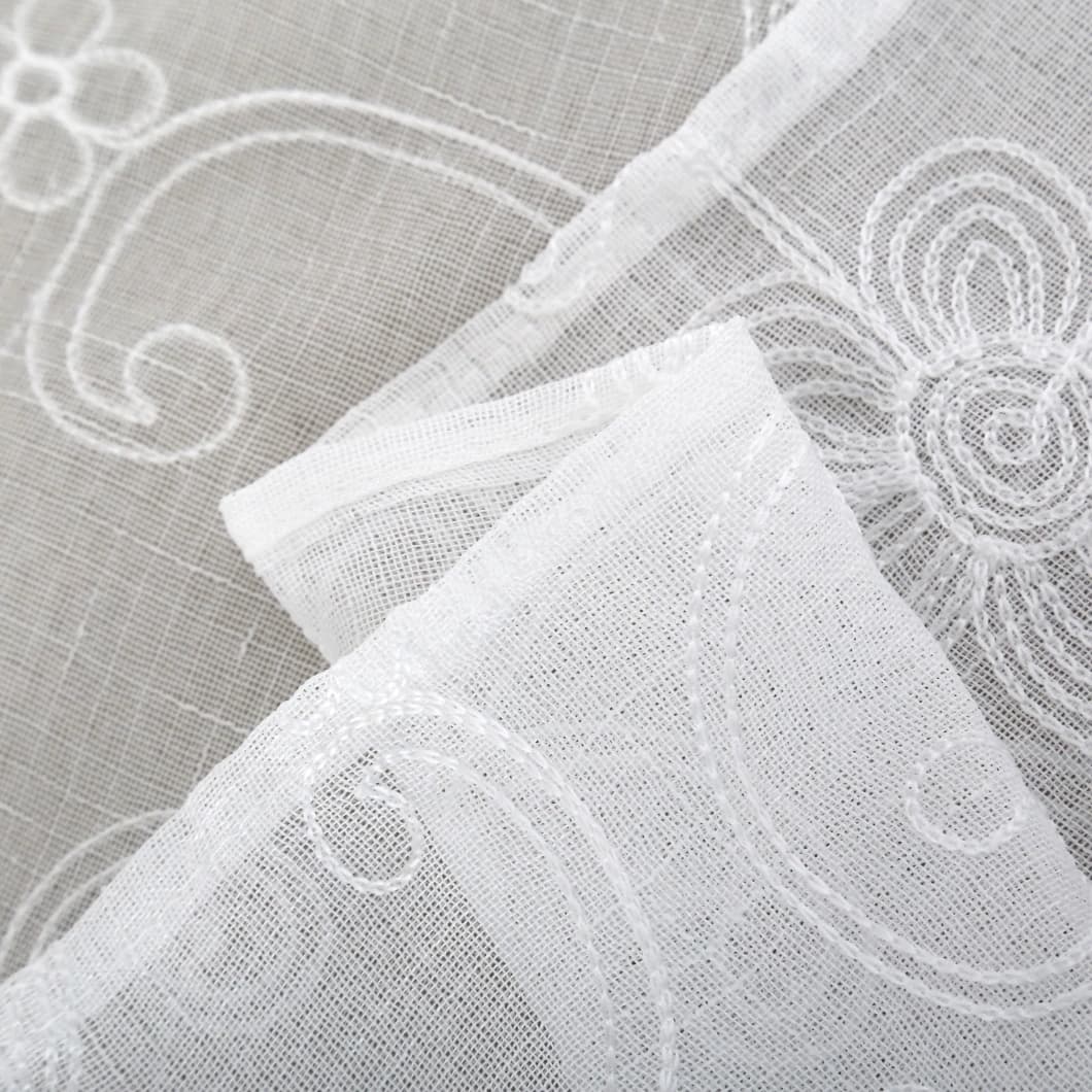 Elegant Embroidery Faux Linen Grommet Curtains 52x90 White (4 Panels)