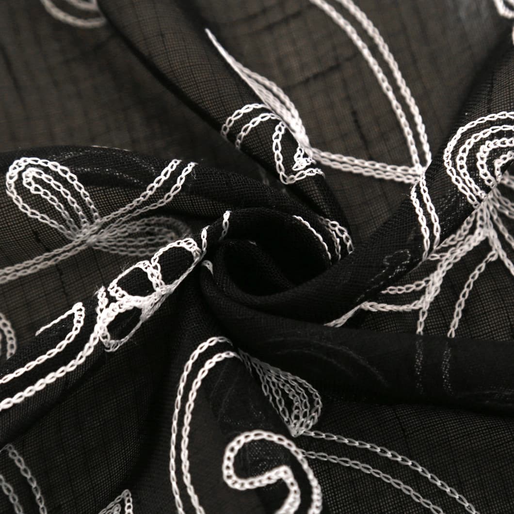 Elegant Embroidery Faux Linen Grommet Curtains 52x90 Black (4 Panels)