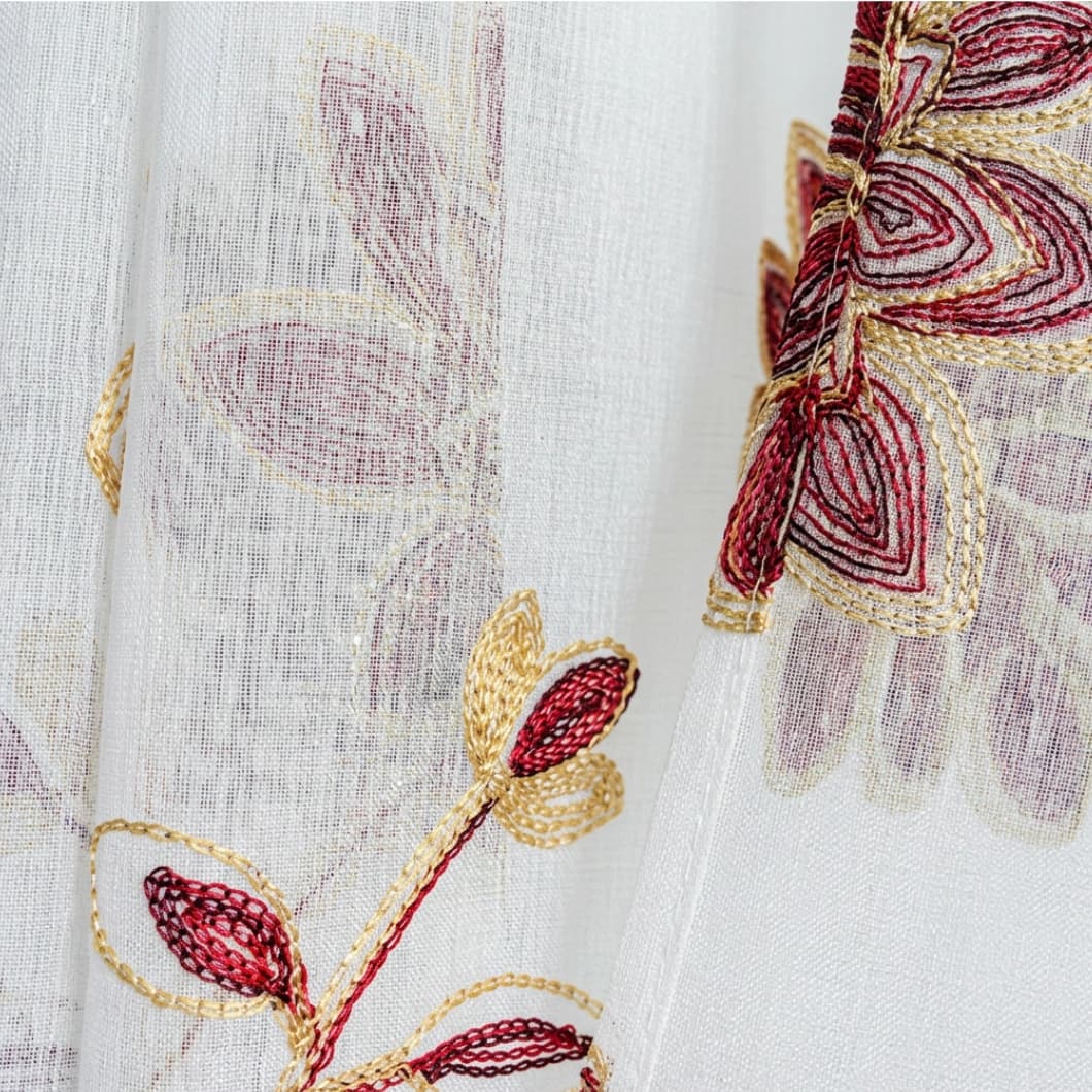 Embroidery Doli Sheer Rod Pocket Decorative Curtains 52x84 Inch Burgundy (4 Panels)