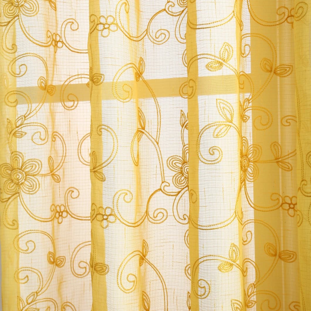 Elegant Embroidery Faux Linen Grommet Curtains 52x90 Yellow (4 Panels)