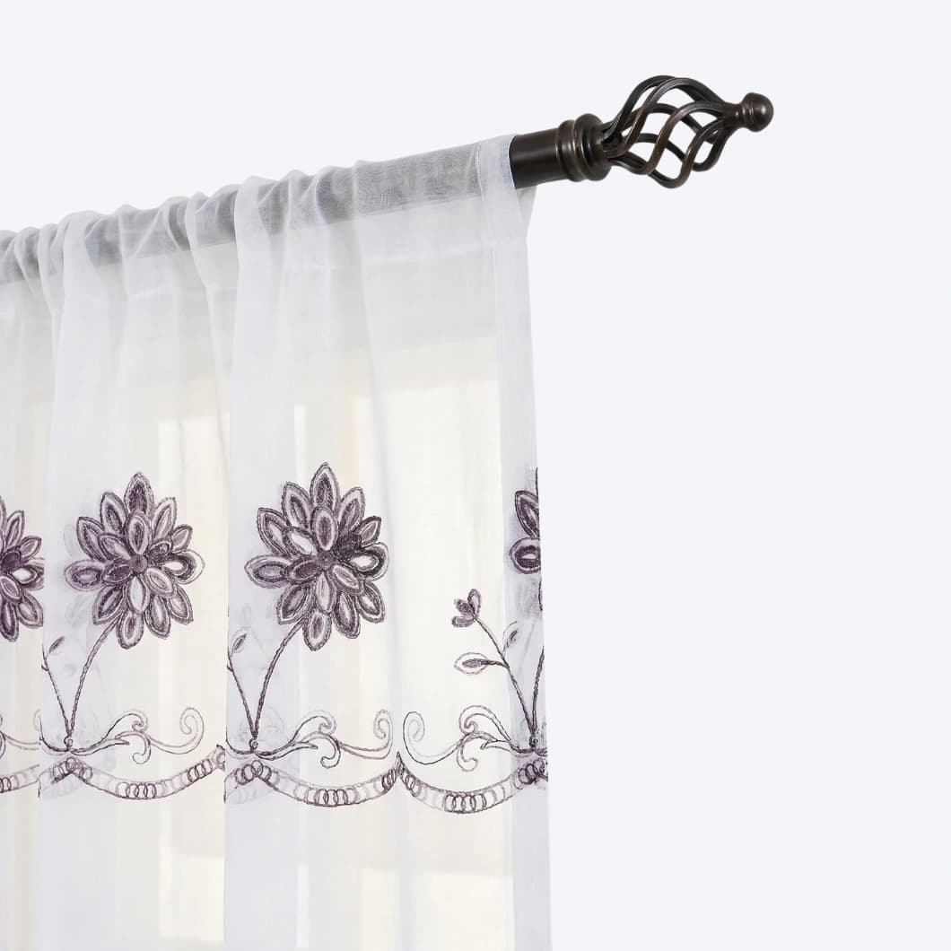Embroidery Doli Sheer Rod Pocket Decorative Curtains 52x84 Inch 4 Panels
