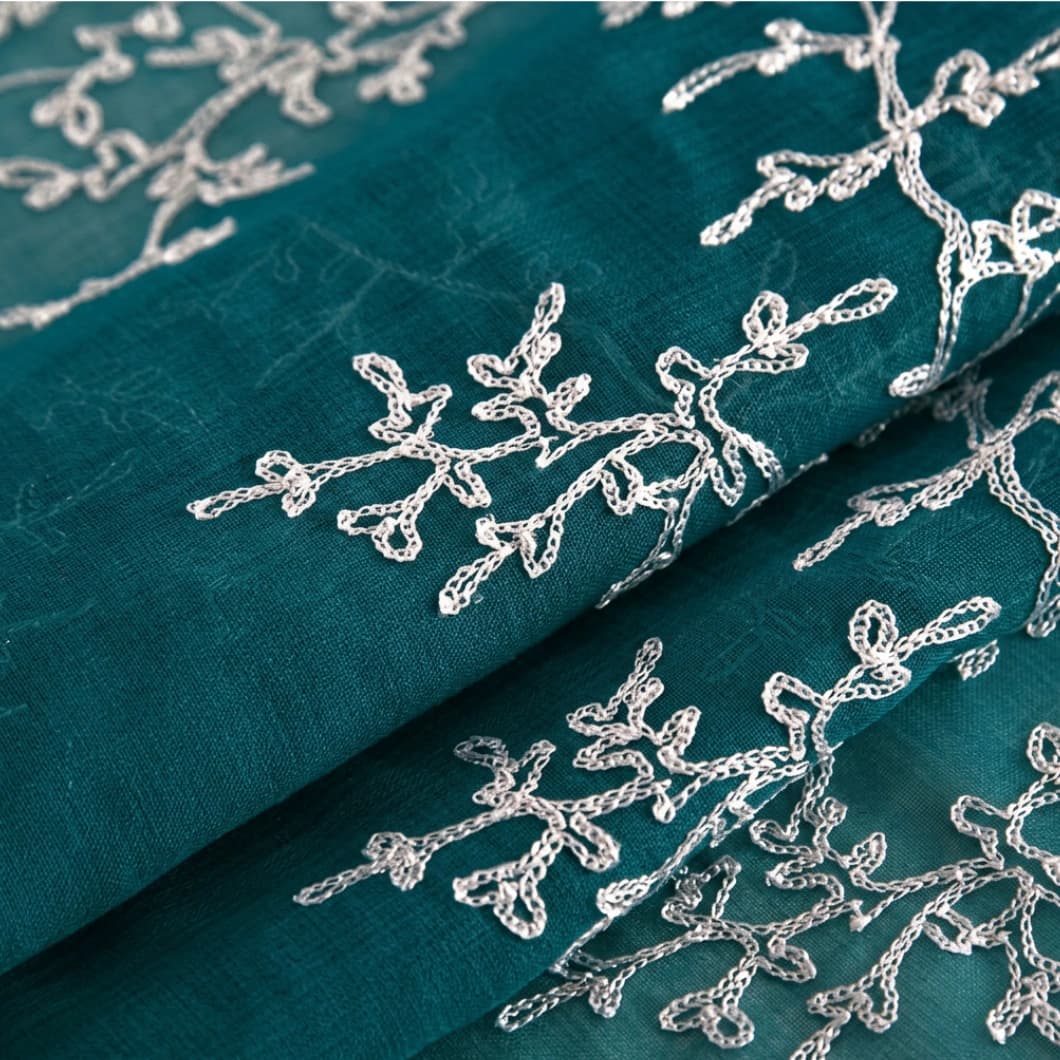 Embroidery Sheer Grommet Decorative Curtains 34x95 Inch Teal- 4 Panels