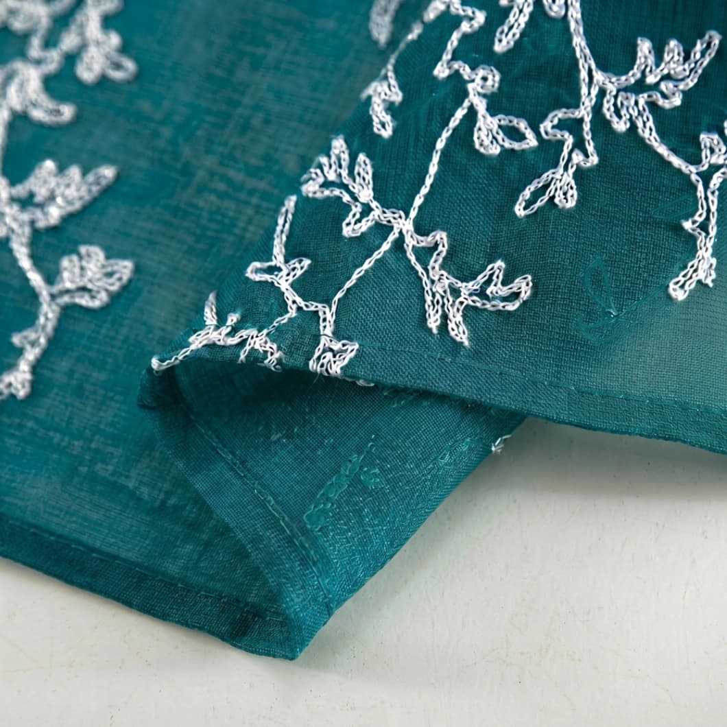 Embroidery Sheer Grommet Decorative Curtains 34x95 Inch Teal- 4 Panels