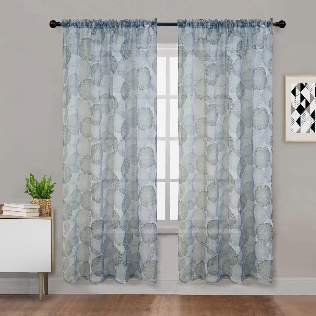 Teflon Chiffon Printer Rod Pocket Curtains 52x84 Silver (4 Panels)