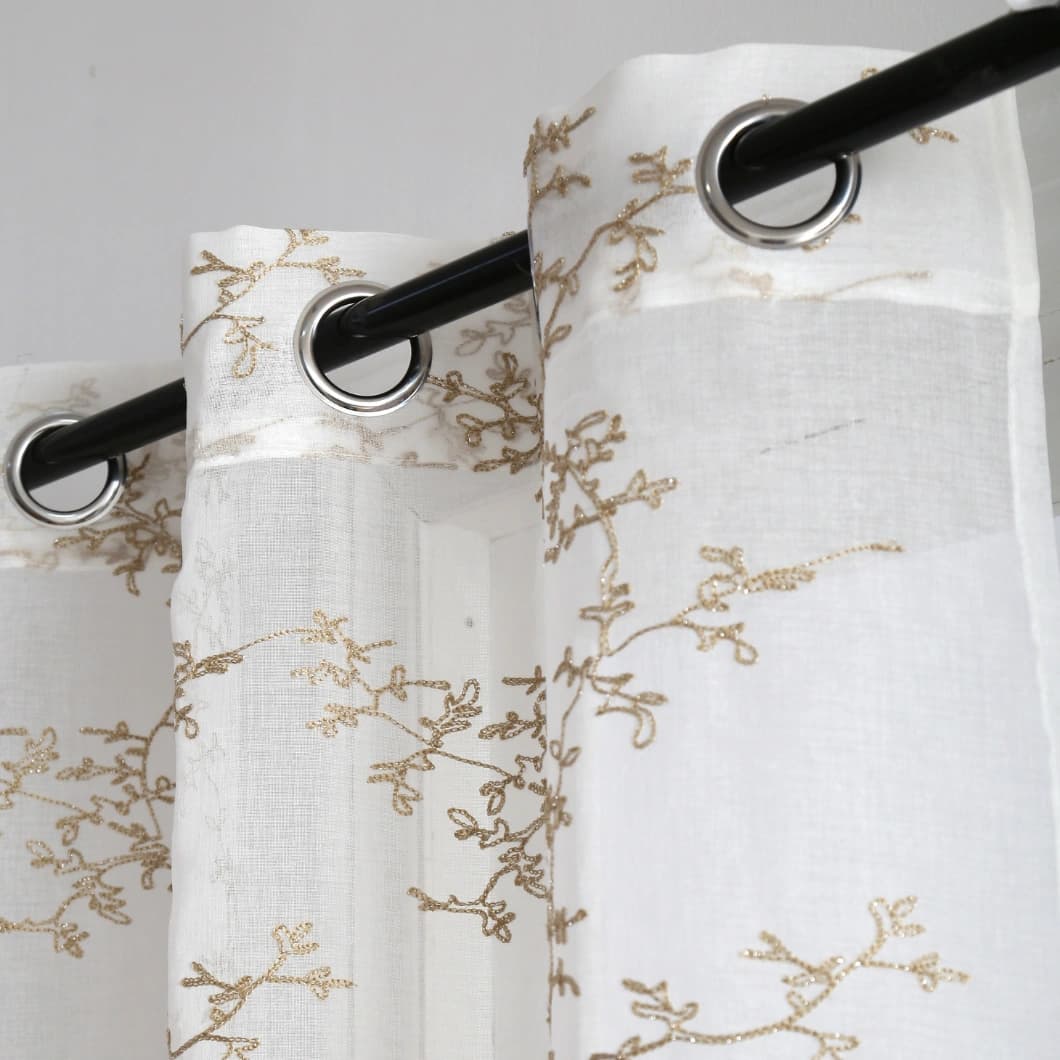 Embroidery Sheer Grommet Decorative Curtains 34x95 Inch Beige – (4 Panels)