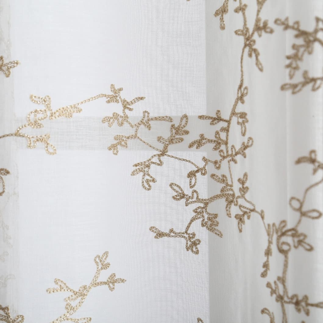 Embroidery Sheer Grommet Decorative Curtains 34x95 Inch Beige – (4 Panels)