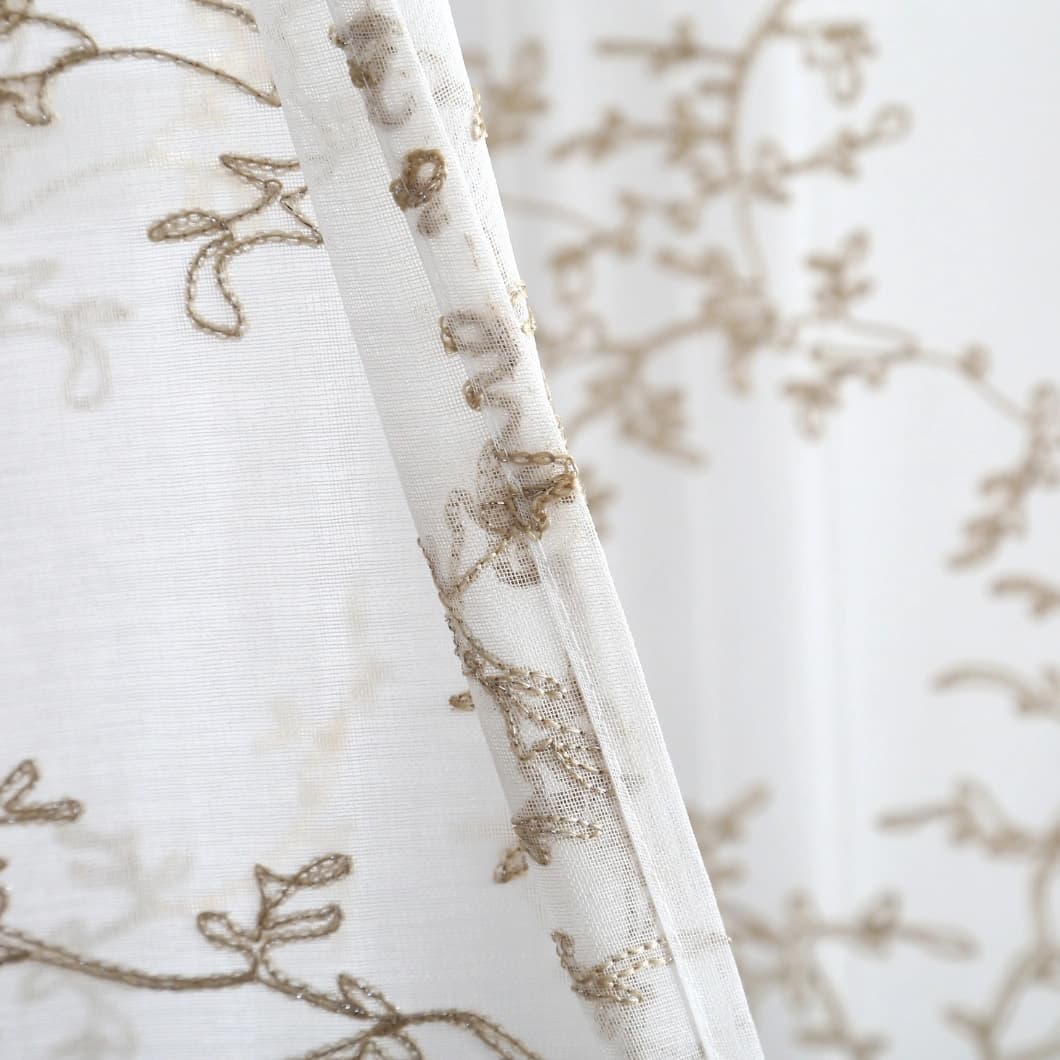 Embroidery Sheer Grommet Decorative Curtains 34x95 Inch Beige – (4 Panels)