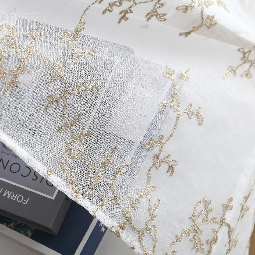 Embroidery Sheer Grommet Decorative Curtains 34x95 Inch Beige – (4 Panels)