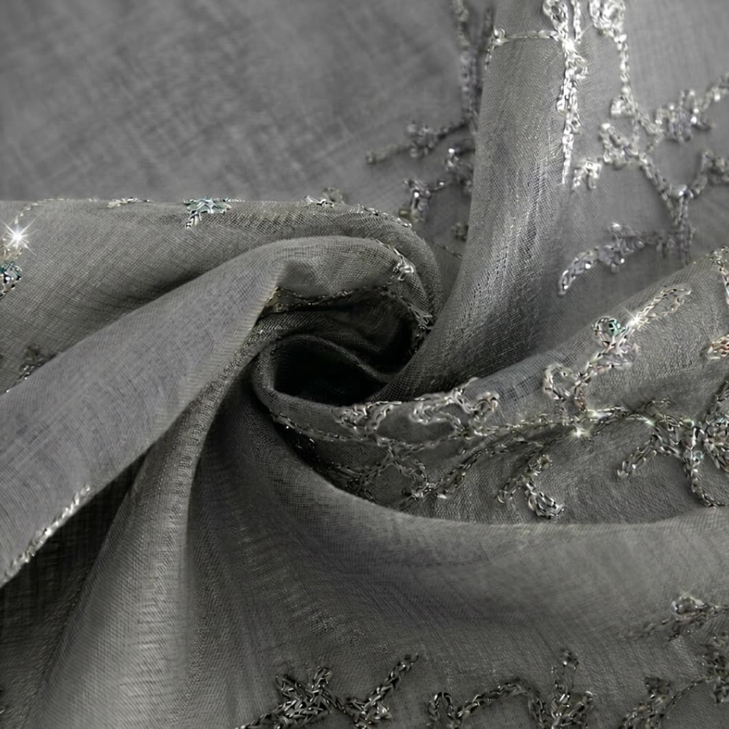 Embroidery Sheer Grommet Decorative Curtains 34x95 Inch Charcoal- (4 Panels)