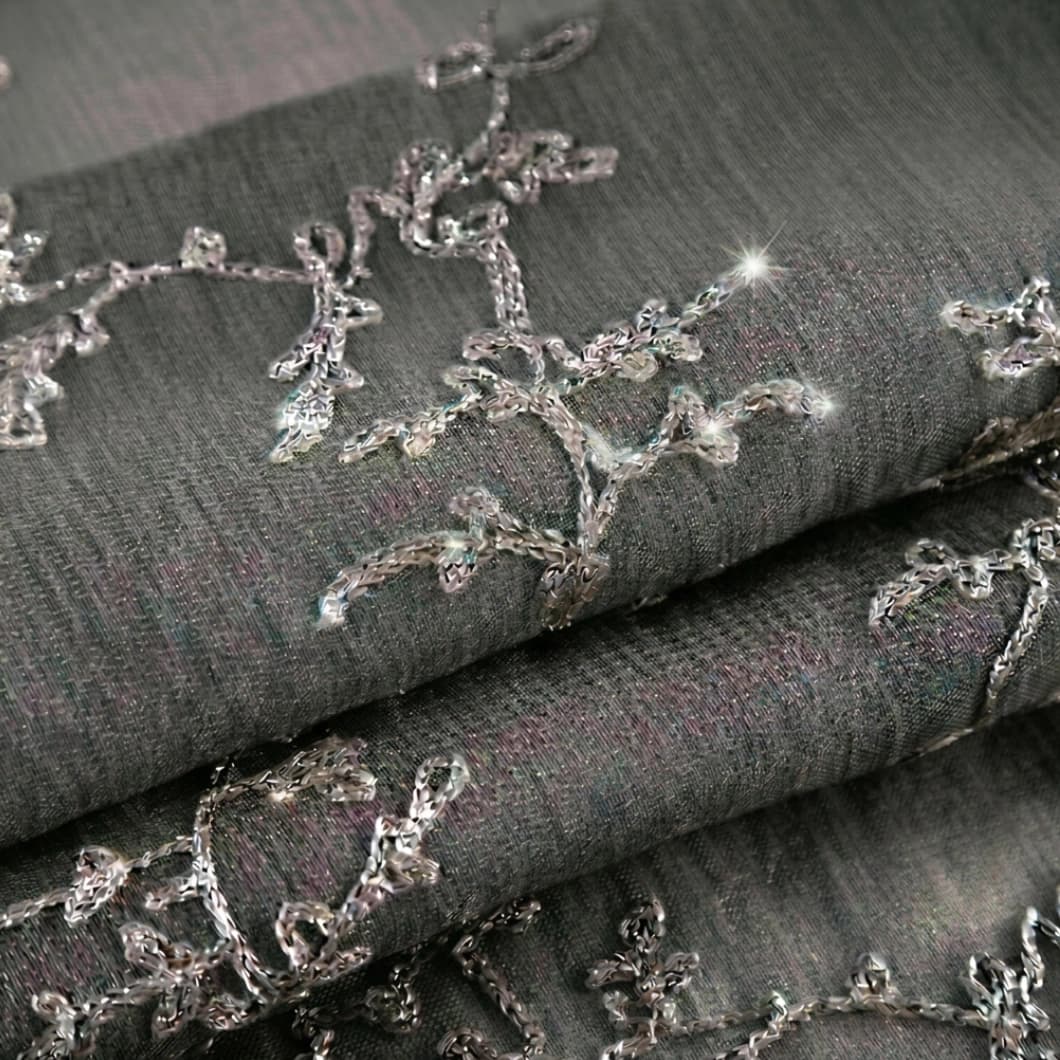Embroidery Sheer Grommet Decorative Curtains 34x95 Inch Charcoal- (4 Panels)