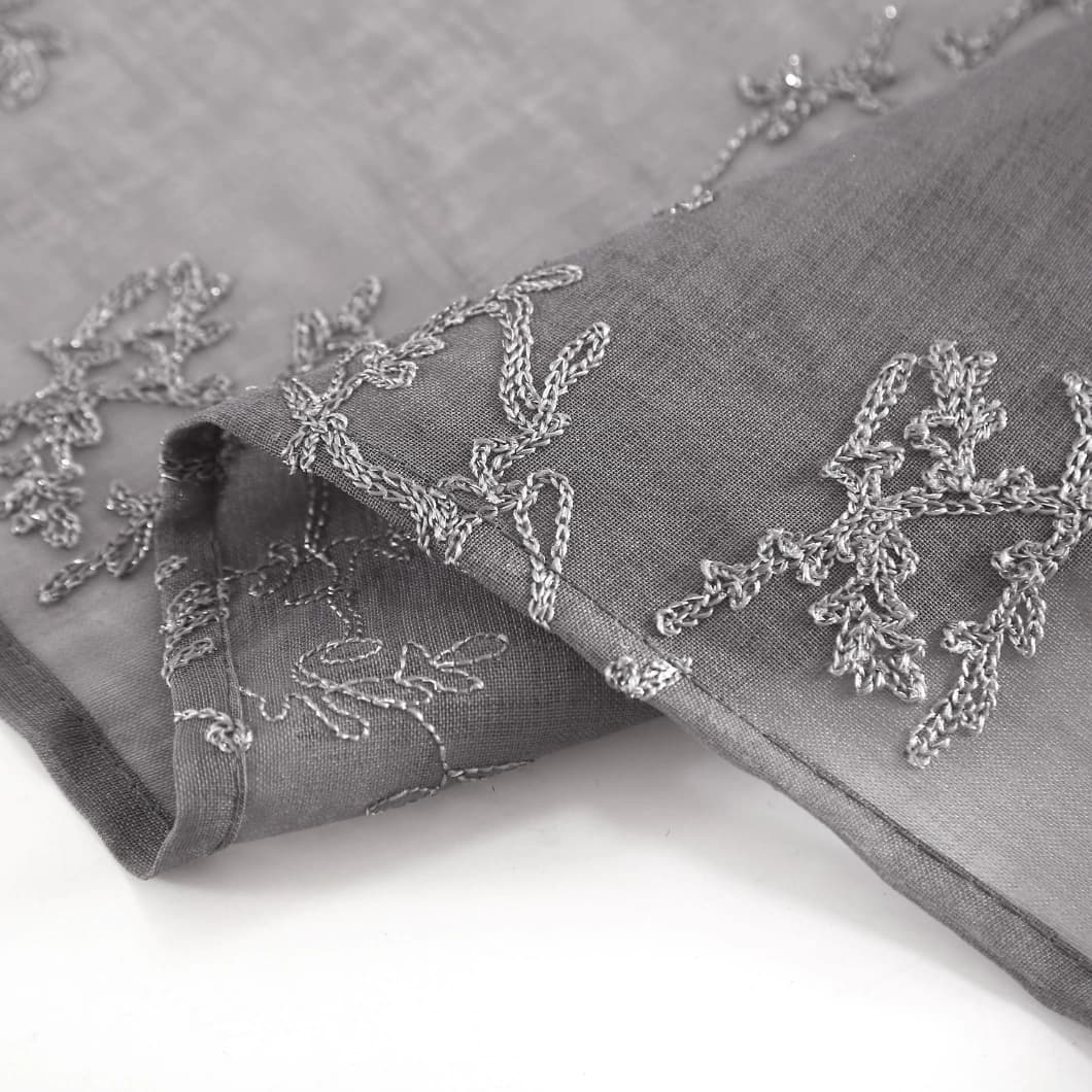 Embroidery Sheer Grommet Decorative Curtains 34x95 Inch Charcoal- (4 Panels)
