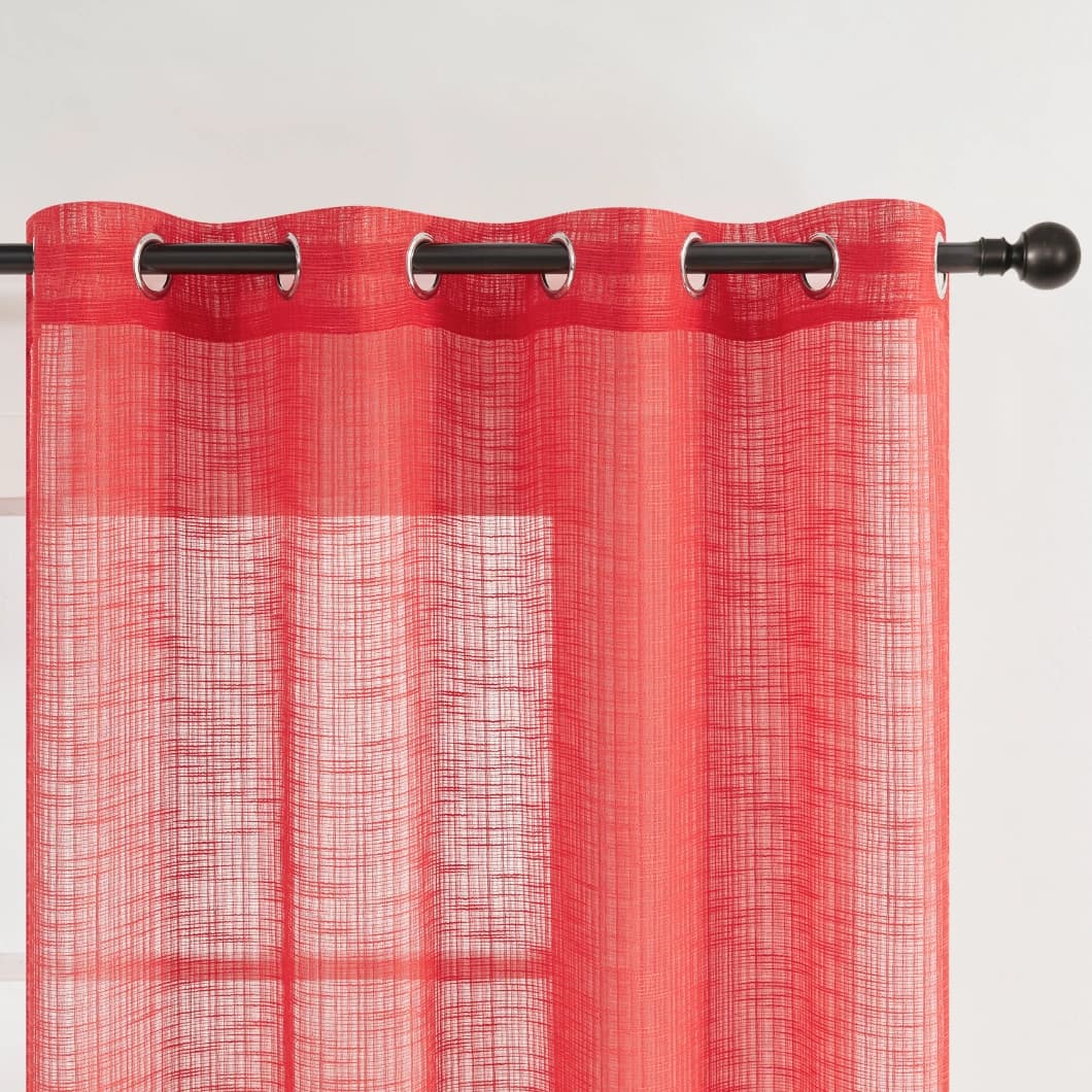 Bohemian Bamboo Gauze Semi Sheer Curtains 52x95 Grommet Red (1 pair)