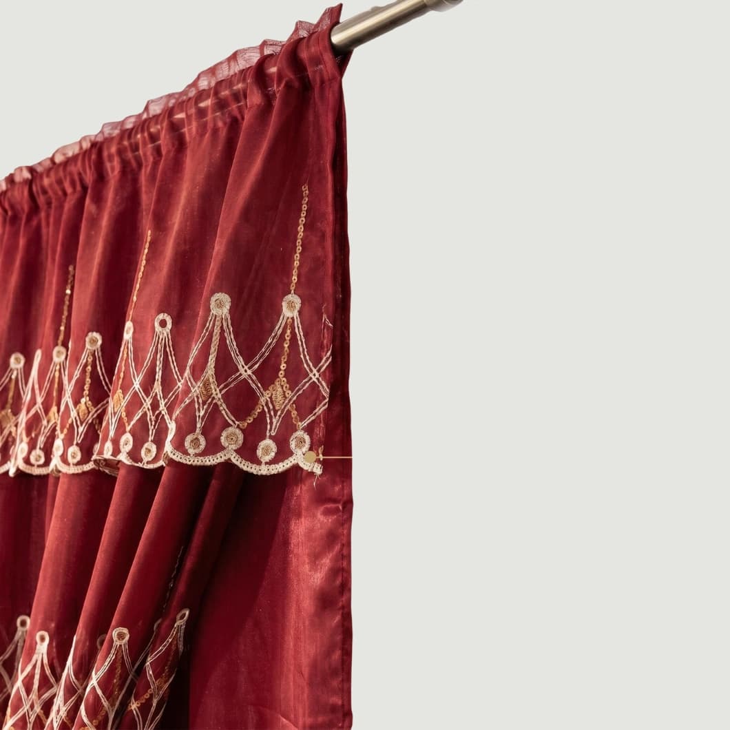 Embroidery Decorative Rod Pocket Semi Sheer Curtains 52x84 Inch Burgundy 4 Panels