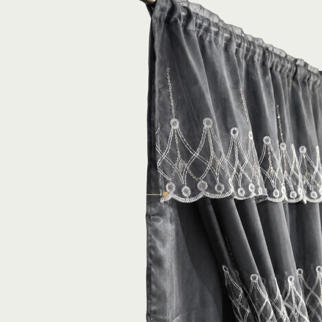 Embroidery Decorative Rod Pocket Semi Sheer Curtains 52x84 Inch Grey 4 Panels