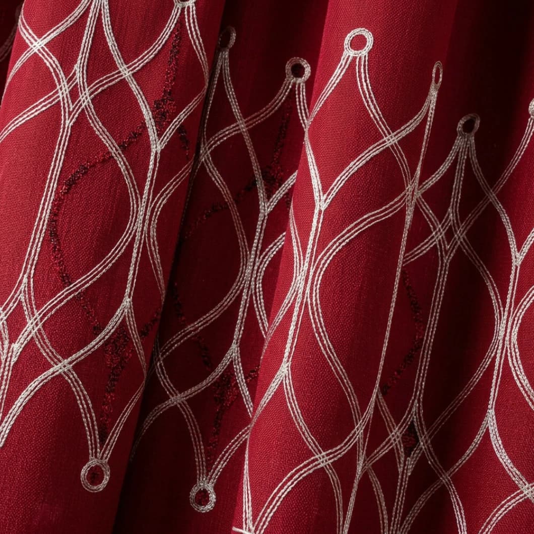 Embroidery Decorative Rod Pocket Semi Sheer Curtains 52x84 Inch Burgundy 4 Panels