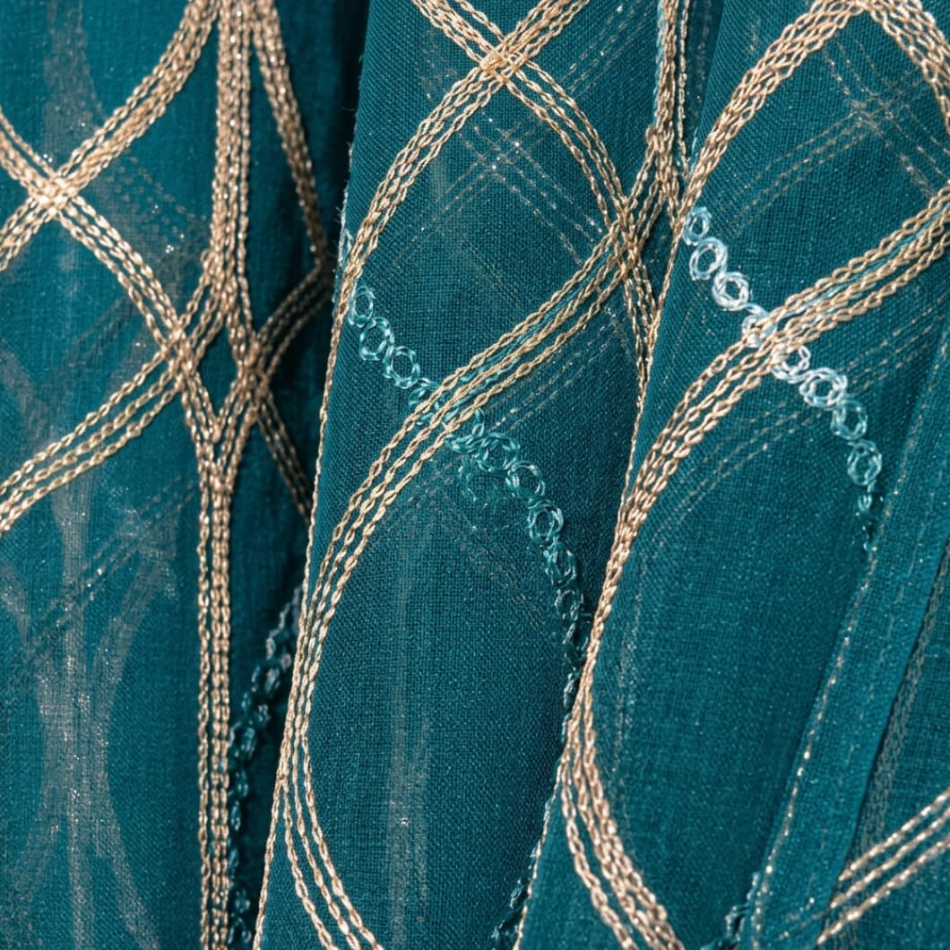 Embroidery Decorative Rod Pocket Semi Sheer Curtains 52x84 Inch – Teal 4 Panel