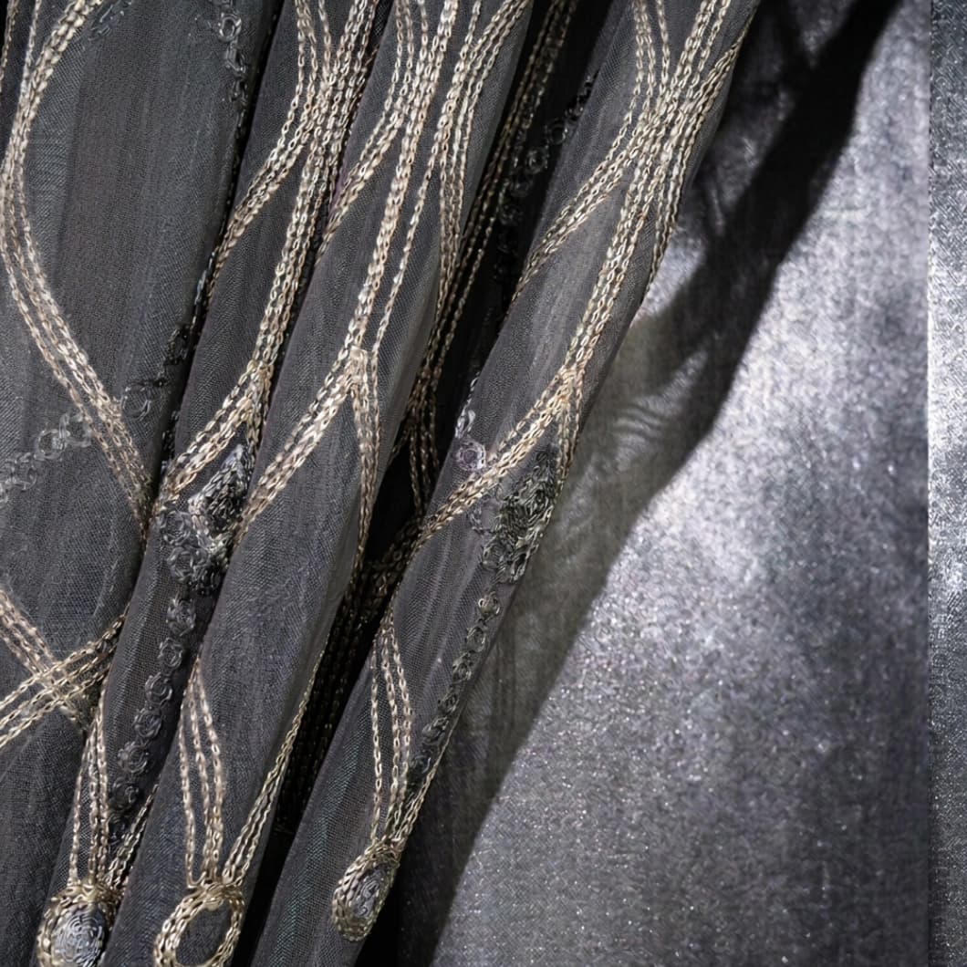 Embroidery Decorative Rod Pocket Semi Sheer Curtains 52x84 Inch Grey 4 Panels
