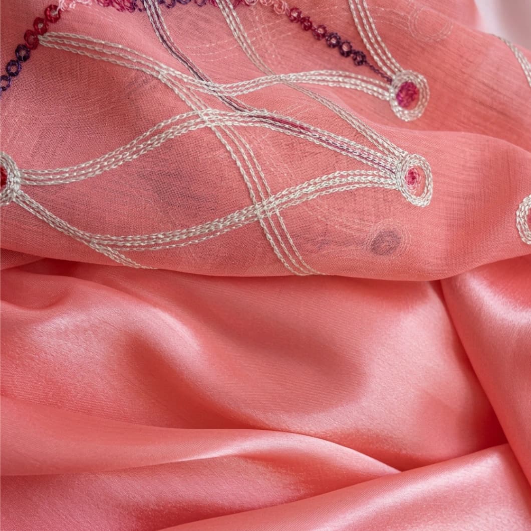 Embroidery Decorative Rod Pocket Semi Sheer Curtains 52x84 Inch Blush 4 Panels