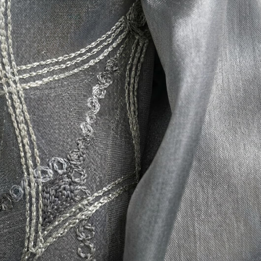 Embroidery Decorative Rod Pocket Semi Sheer Curtains 52x84 Inch Grey 4 Panels
