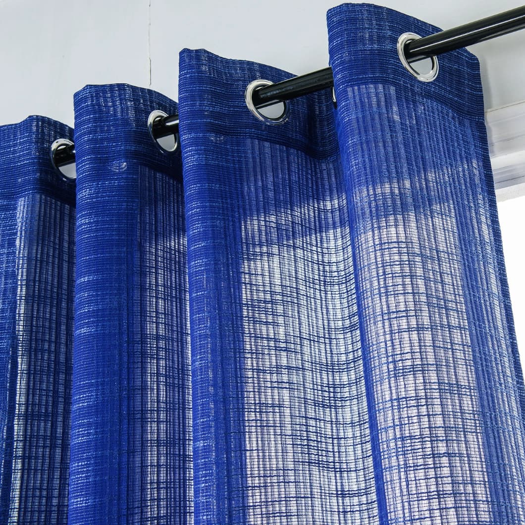Bohemian Bamboo Gauze Semi Sheer Curtains 52x95 Grommet Navy Blue (1 pair)