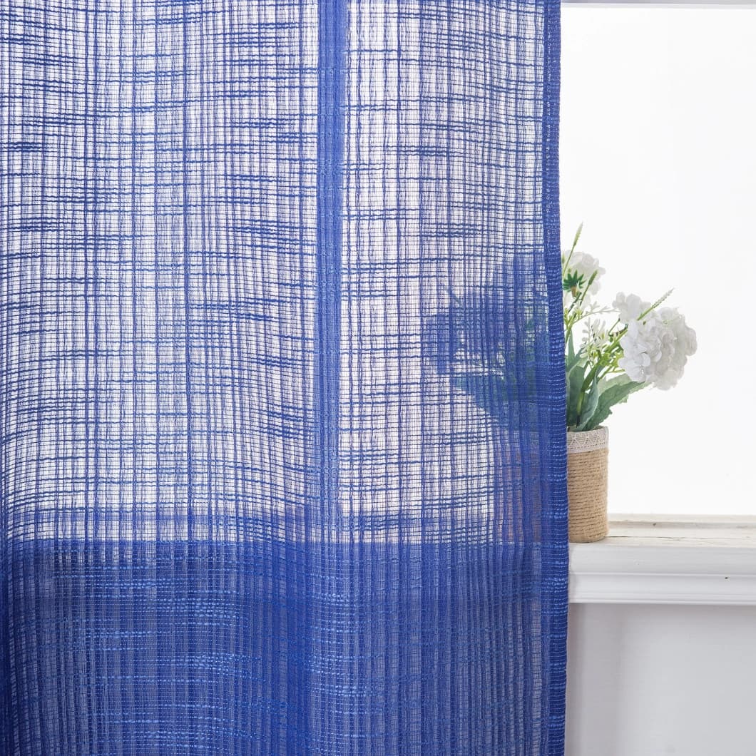 Bohemian Bamboo Gauze Semi Sheer Curtains 52x95 Grommet Navy Blue (1 pair)