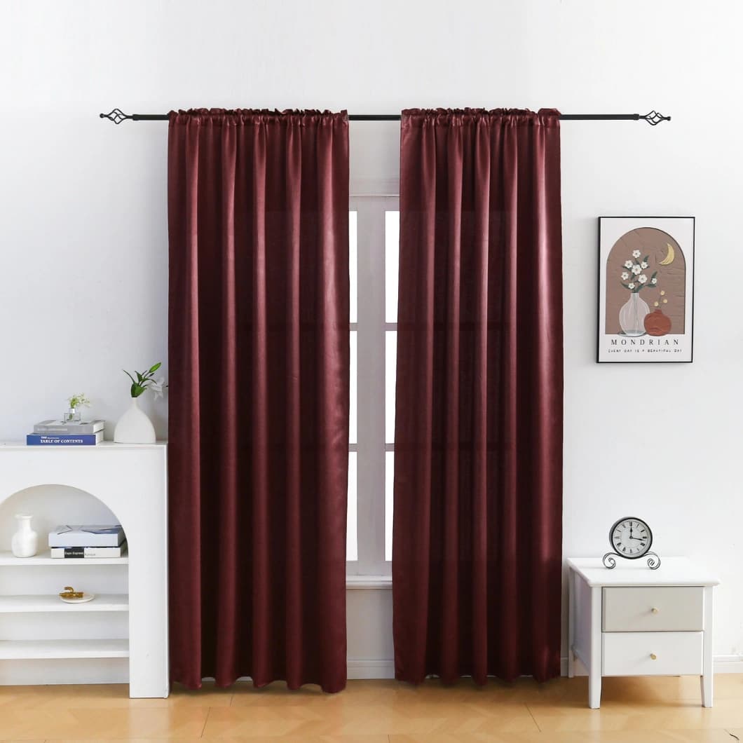 Heavy Crushed Sateen Blackout Rod Pocket Curtain 52x90 Burgundy (1 Pair)