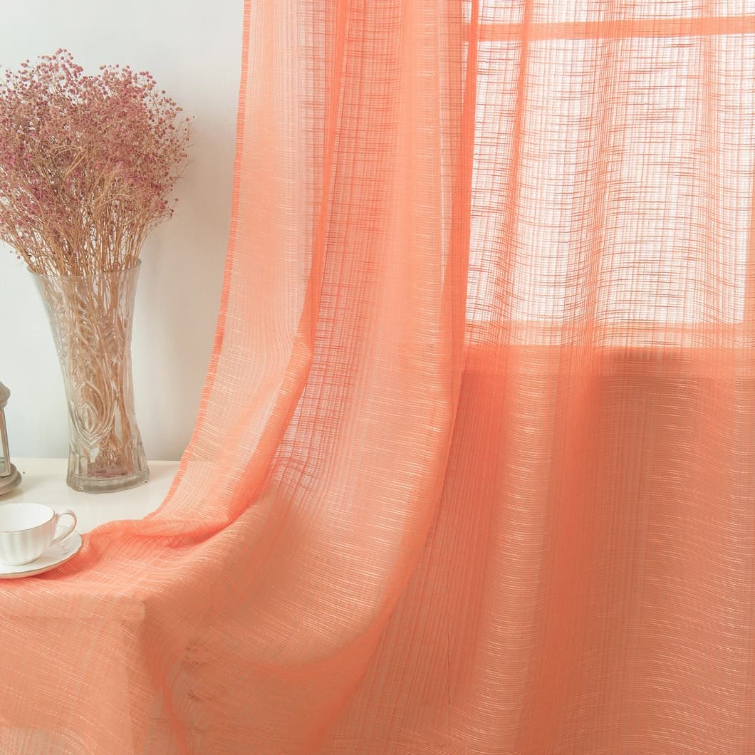 Bohemian Bamboo Gauze Semi Sheer Curtains 52x95 Grommet Peach (1 pair)