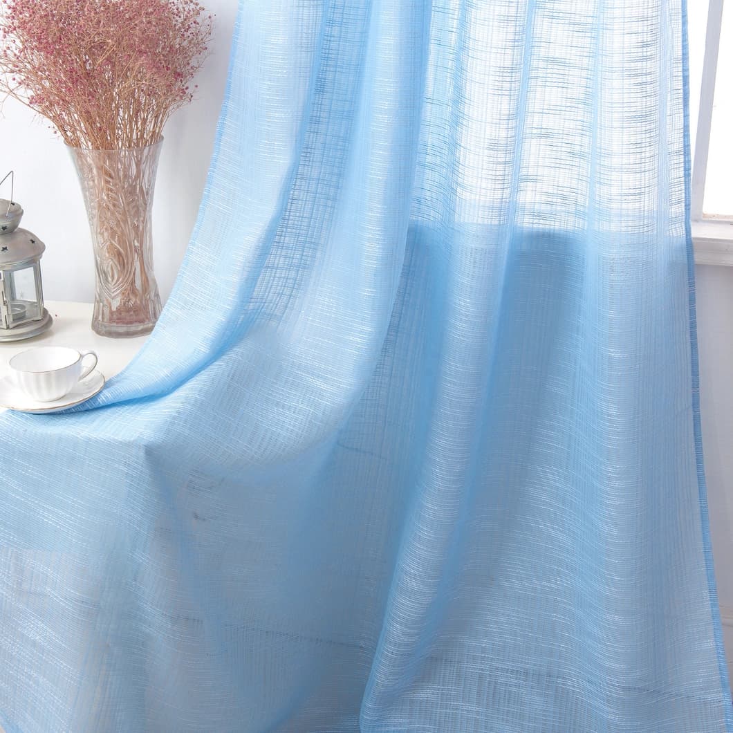 Bohemian Bamboo Gauze Semi Sheer Curtains 52x95 Grommet Light Blue (1 pair)