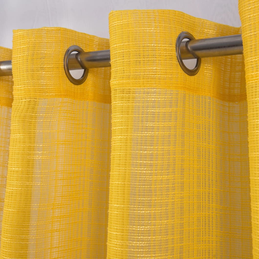 Bohemian Bamboo Gauze Semi Sheer Curtains 52x95 Grommet Yellow (1 pair)