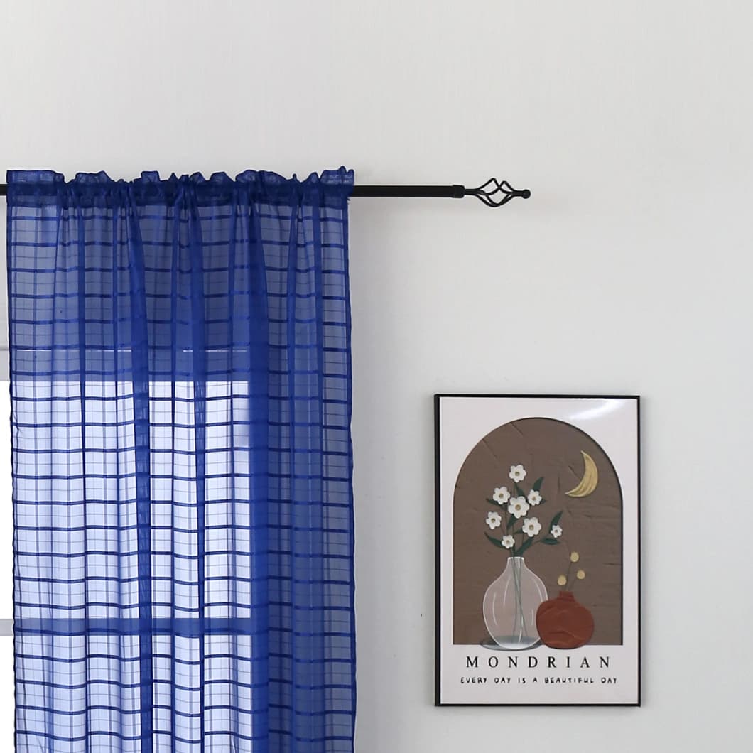 Plaid Voile Sheer Rod Pocket Curtains 52x84 Royal Blue (4 Panels)