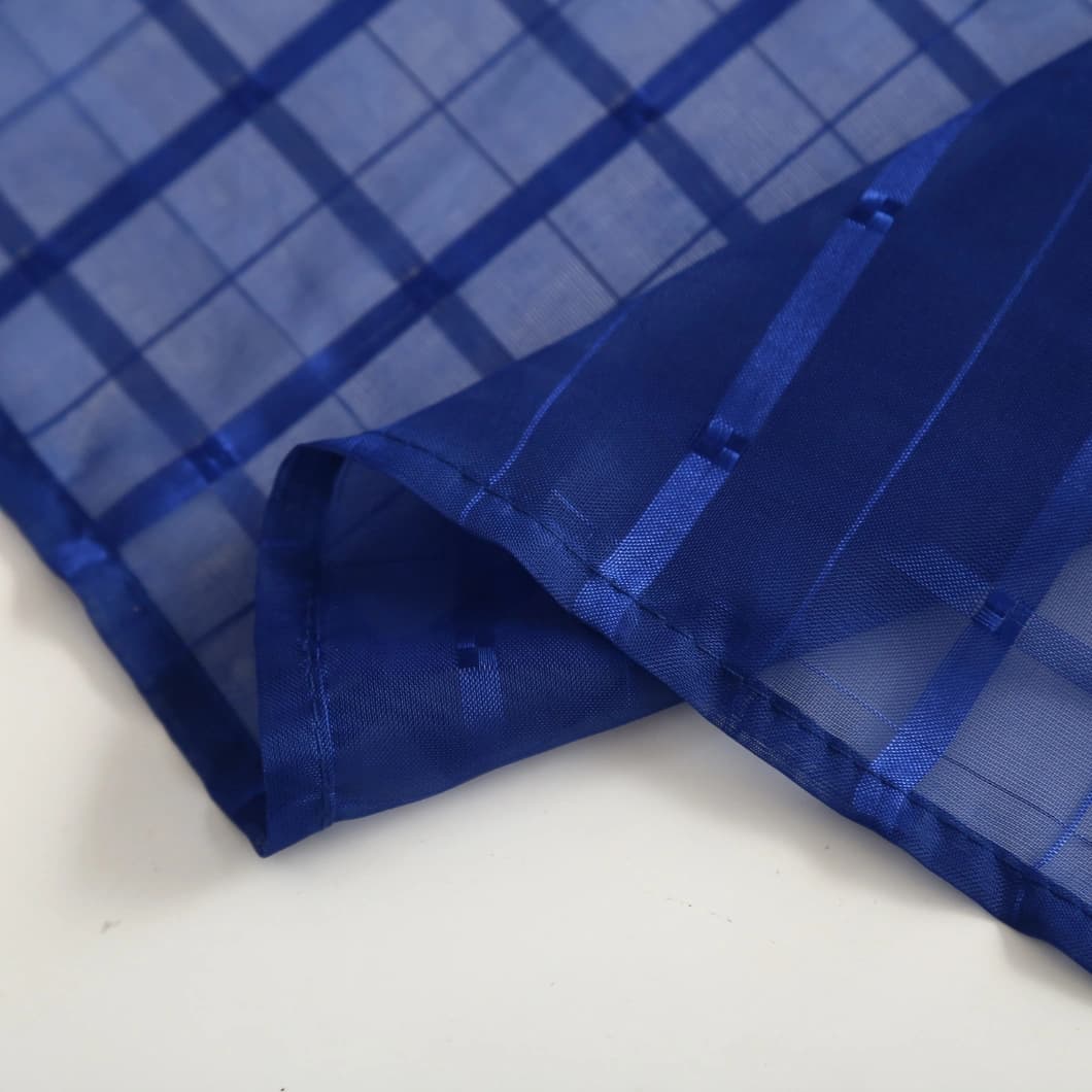 Plaid Voile Sheer Rod Pocket Curtains 52x84 Royal Blue (4 Panels)