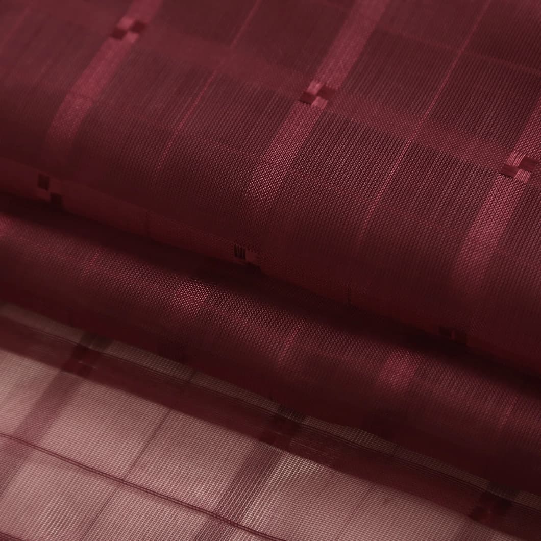 Plaid Voile Rod Pocket Curtains 52x84 Burgundy (4 Panels)