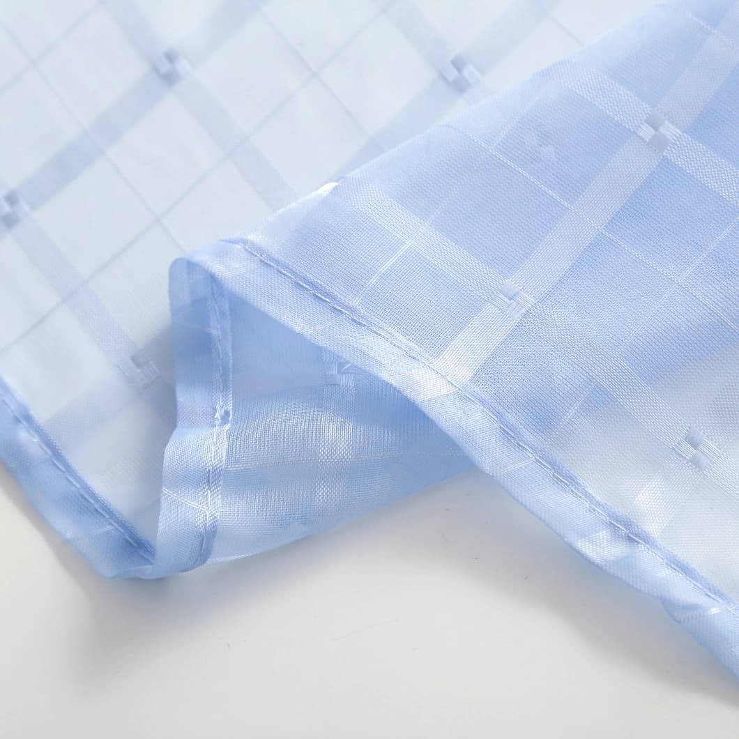 Plaid Voile Rod Pocket Sheer Curtains 52x84 Sky Blue (4 Panels)