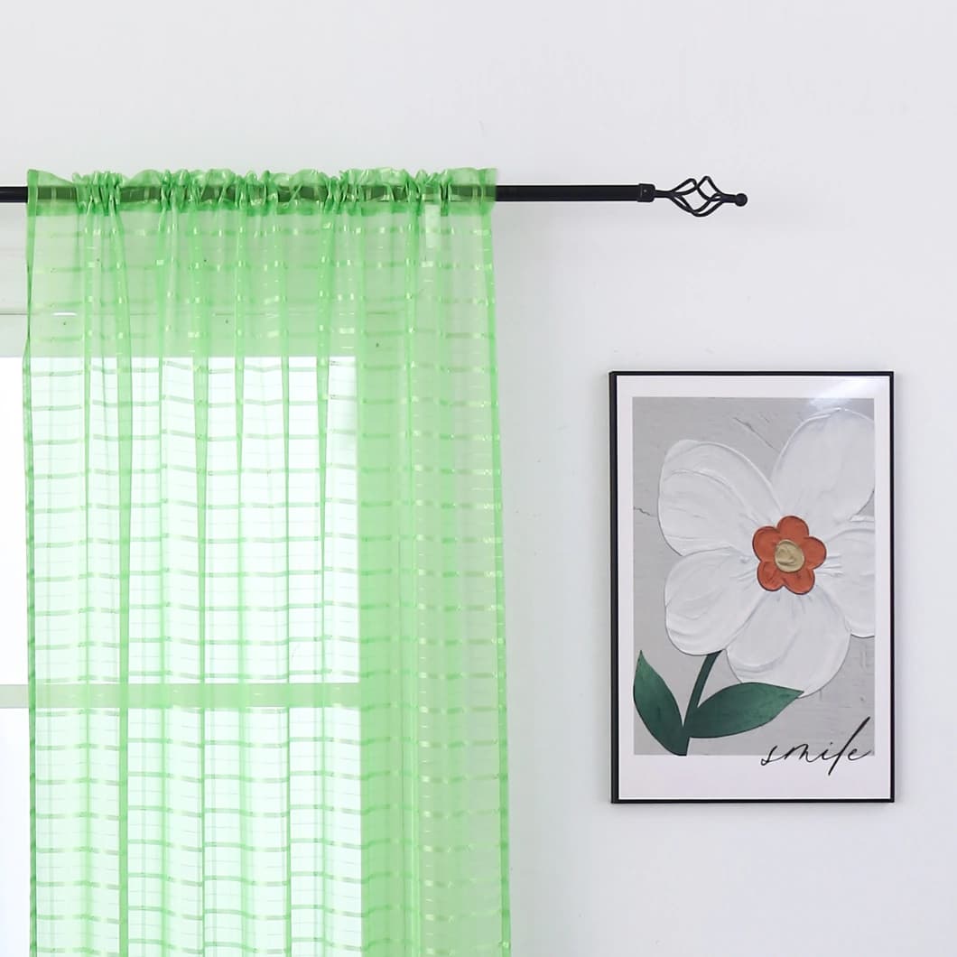 Plaid Voile Rod Pocket Sheer Curtains 52x84 Lime Green (4 Panels)