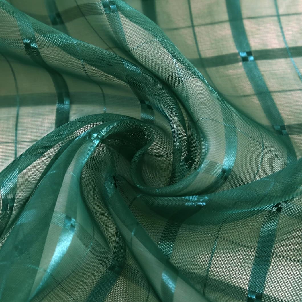 Plaid Voile Rod Pocket Sheer Curtains 52x84 Hunter Green (4 Panels)