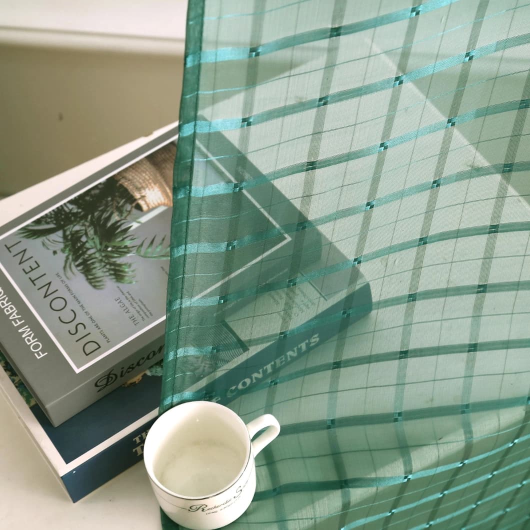 Plaid Voile Rod Pocket Sheer Curtains 52x84 Hunter Green (4 Panels)