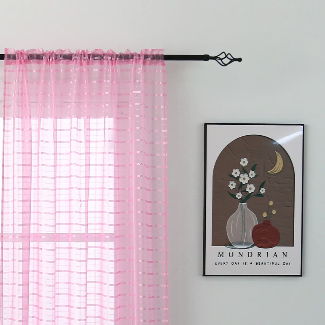 Plaid Voile Rod Pocket Sheer Curtains 52x84 Pink (4 Panels)