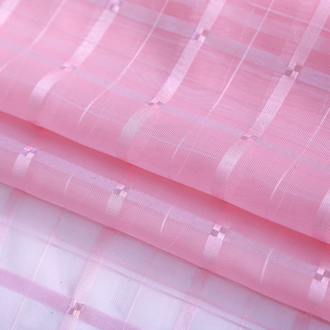 Plaid Voile Rod Pocket Sheer Curtains 52x84 Pink (4 Panels)