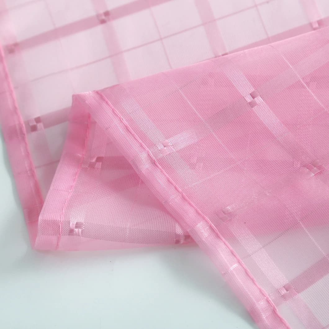 Plaid Voile Rod Pocket Sheer Curtains 52x84 Pink (4 Panels)