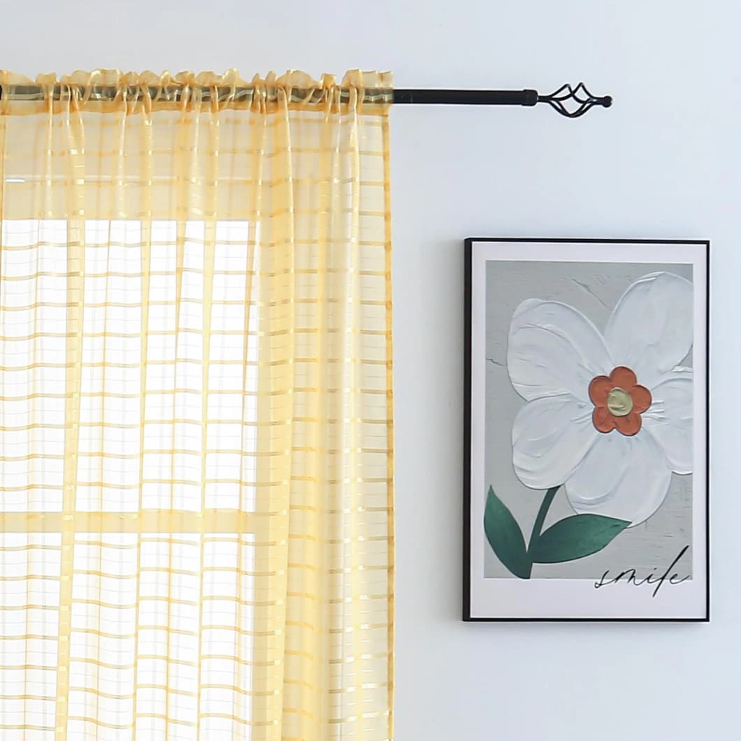 Plaid Voile Sheer Rod Pocket Curtains 52x84 Mustard (4 Panels)