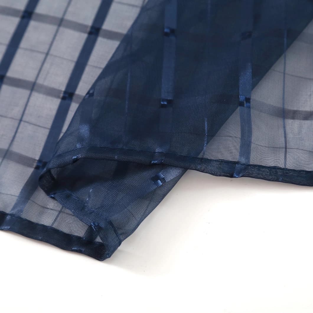Plaid Voile Rod Pocket Curtains 52x84 Navy Blue (4 Panels)