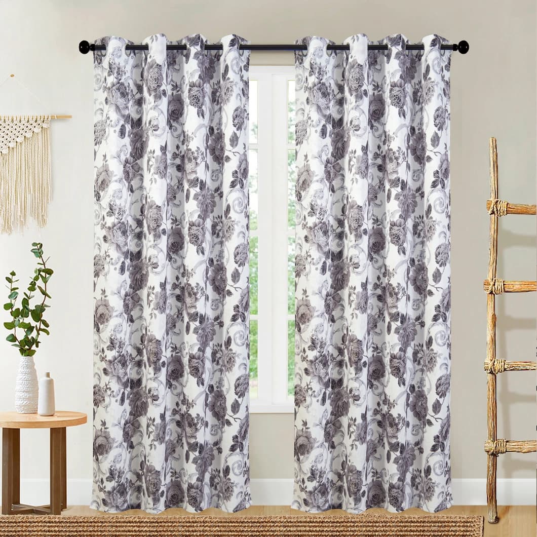 Curtain Club Metallic Printed Blackout Grommet Curtains 52x84 Grey (1 Pair)