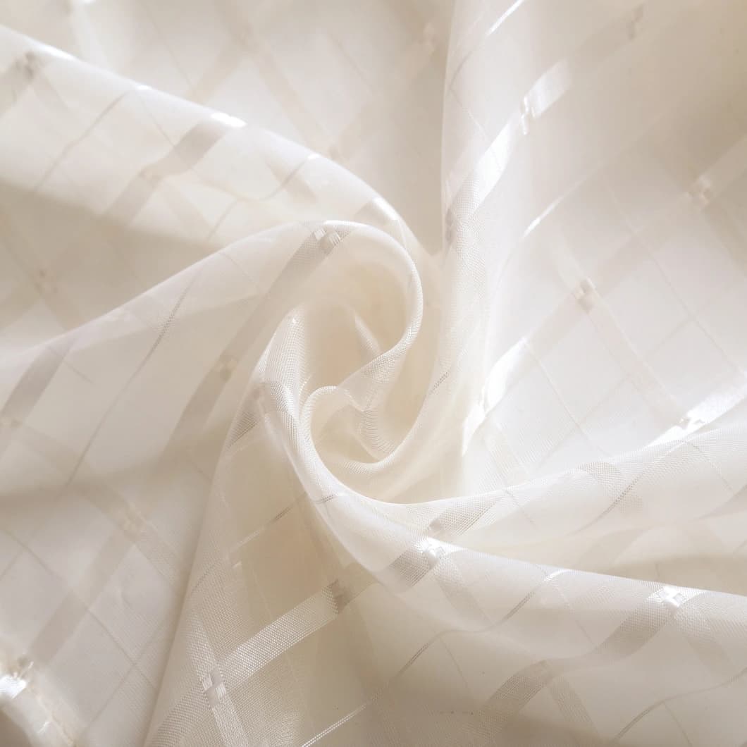 Plaid Voile Sheer Grommet Curtains 52x84 Champagne Beige (4 Panels)