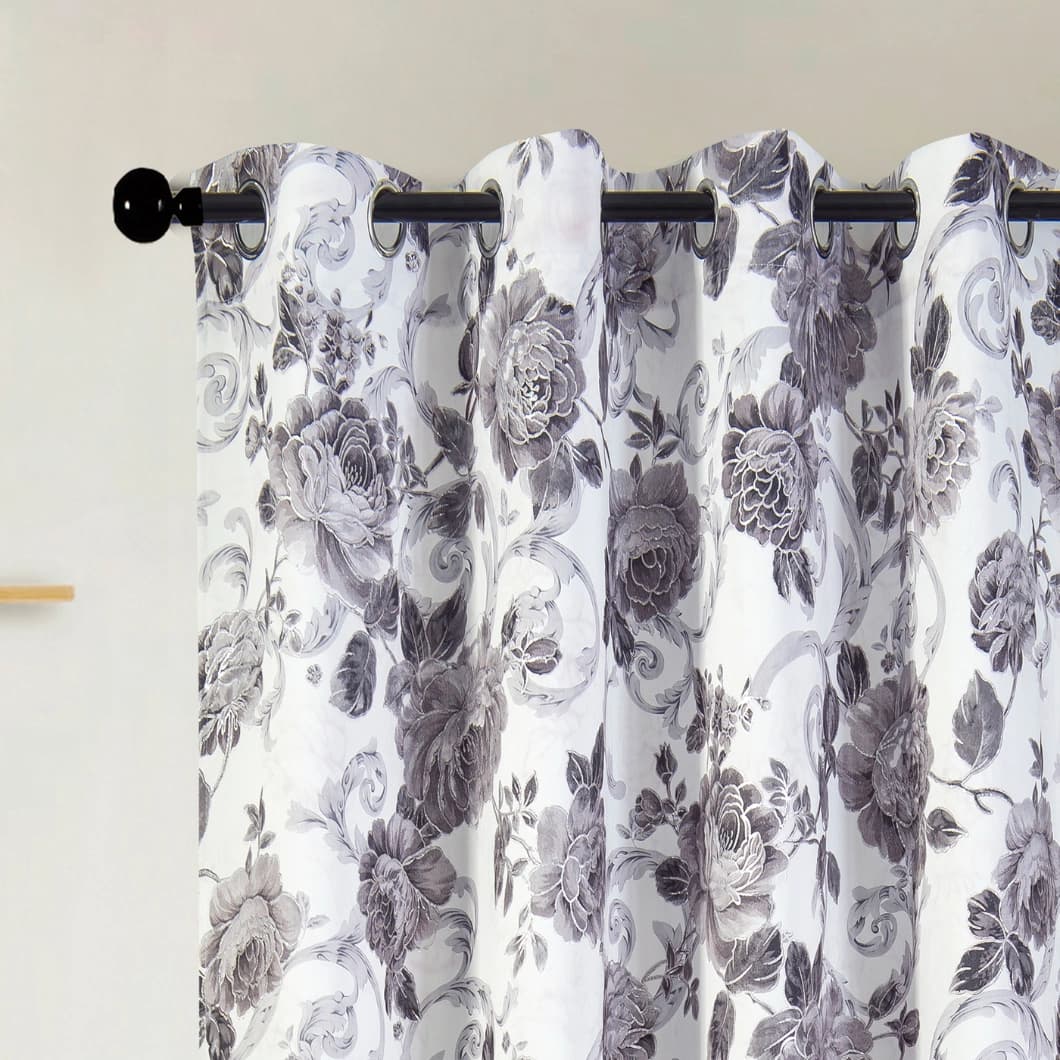 Curtain Club Metallic Printed Blackout Grommet Curtains 52x84 Grey (1 Pair)